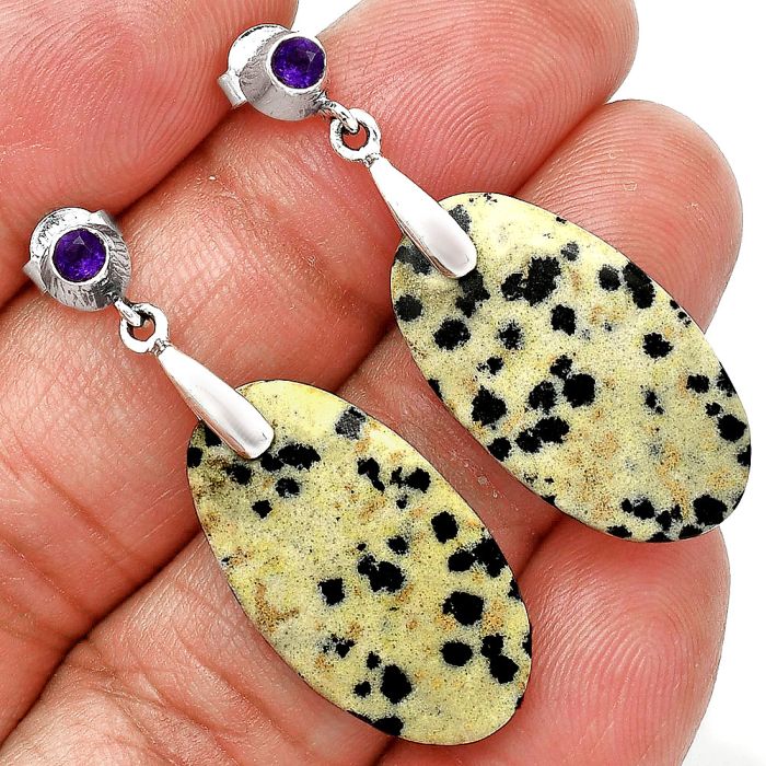 Dalmatian and Amethyst Earrings SDE85234 E-1120, 13x25 mm