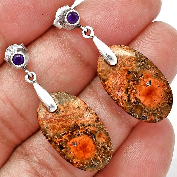 Poppy Jasper and Amethyst Earrings SDE85238 E-1120, 13x22 mm