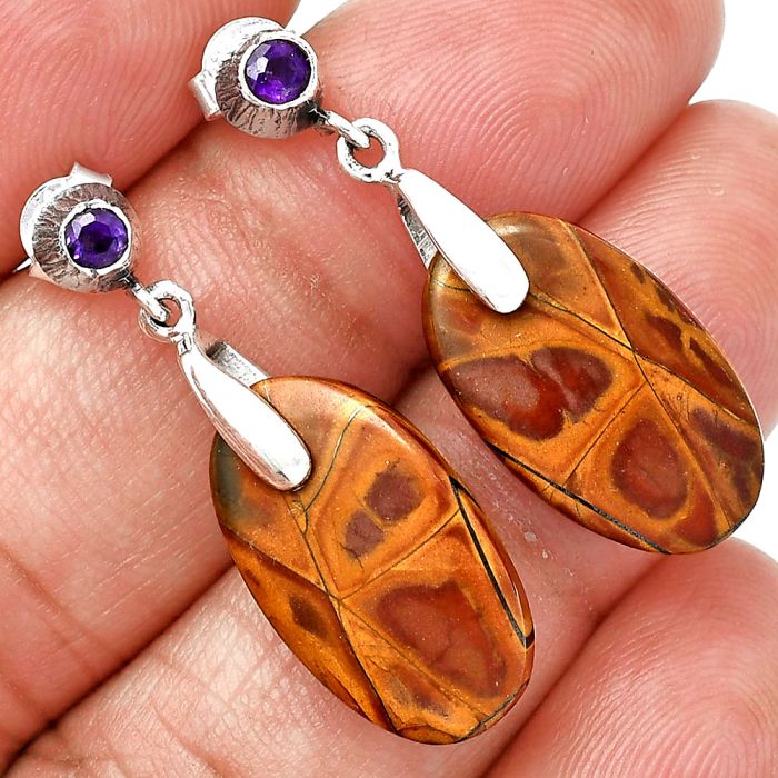 Noreena Jasper and Amethyst Earrings SDE85241 E-1120, 12x20 mm