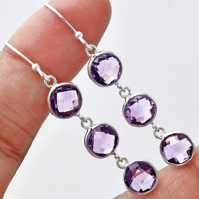 Amethyst Checker Briolette and  Earrings SDE85253 E-1007, 8x8 mm