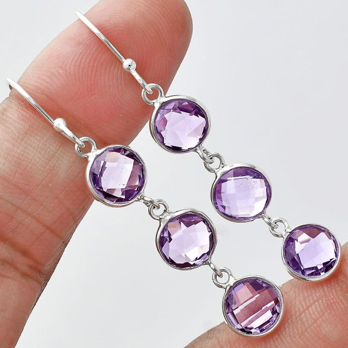 Amethyst Checker Briolette and  Earrings SDE85261 E-1007, 8x8 mm