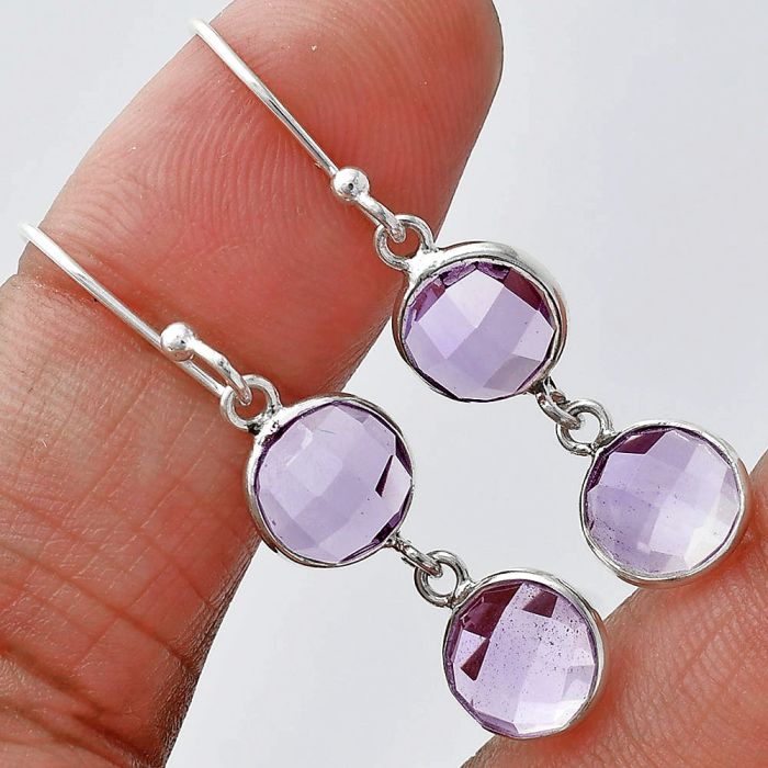 Amethyst Checker Earrings SDE85296 E-1006, 8x8 mm