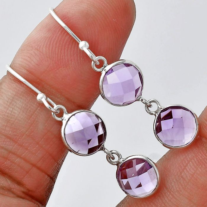 Amethyst Checker Earrings SDE85300 E-1006, 8x8 mm