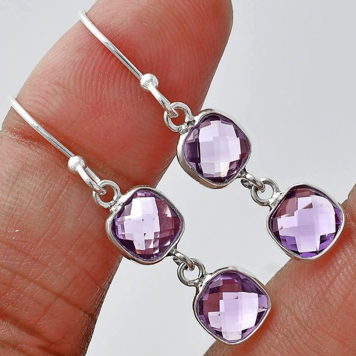 Amethyst Checker Briolette Earrings SDE85301 E-1006, 8x8 mm