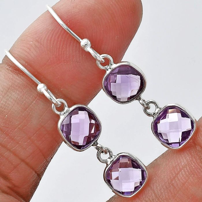 Amethyst Checker Briolette Earrings SDE85308 E-1006, 7x7 mm