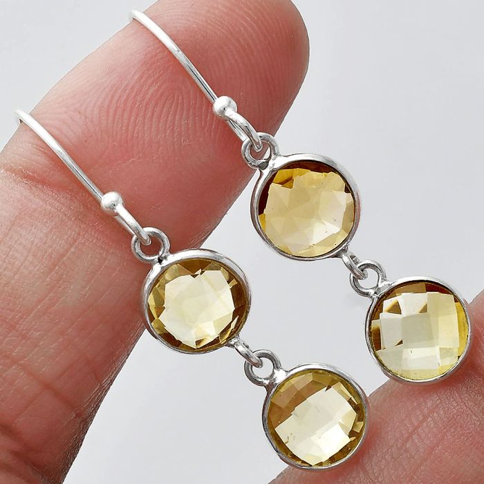 Citrine Checker Briolette Earrings SDE85324 E-1006, 8x8 mm