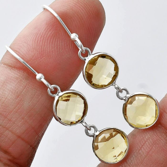 Citrine Checker Briolette Earrings SDE85325 E-1006, 8x8 mm