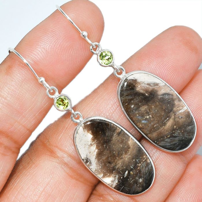 Bat Cave Jasper and Peridot Earrings SDE85367 E-1002, 14x26 mm