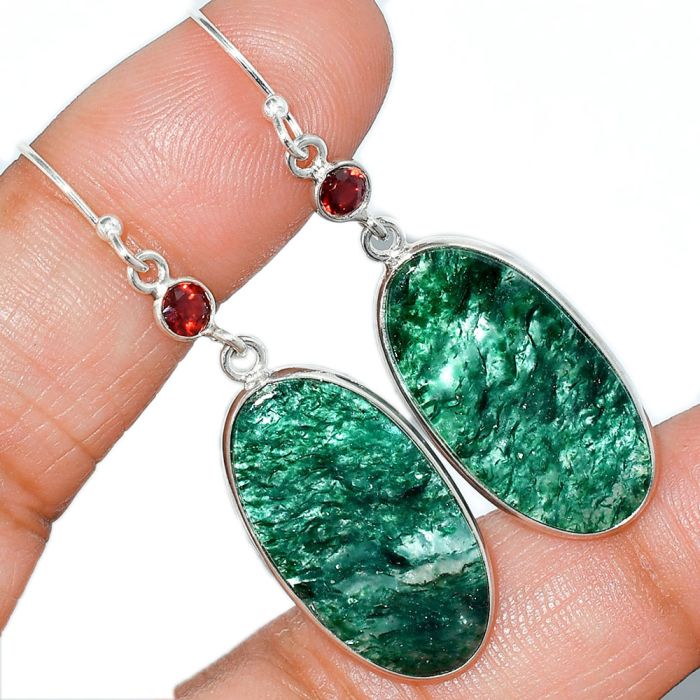 Green Aventurine and Garnet Earrings SDE85385 E-1002, 14x26 mm