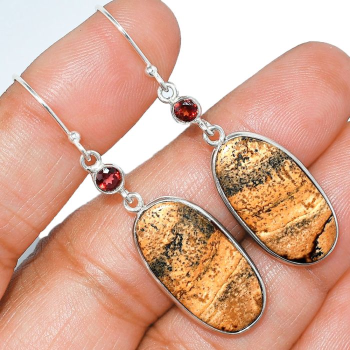 Picture Jasper and Garnet Earrings SDE85398 E-1002, 12x24 mm