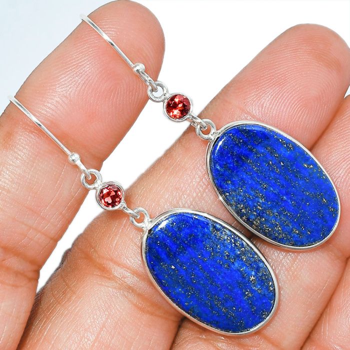 Lapis Lazuli and Garnet Earrings SDE85406 E-1002, 15x23 mm