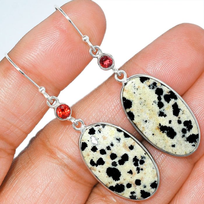 Dalmatian and Garnet Earrings SDE85416 E-1002, 14x26 mm