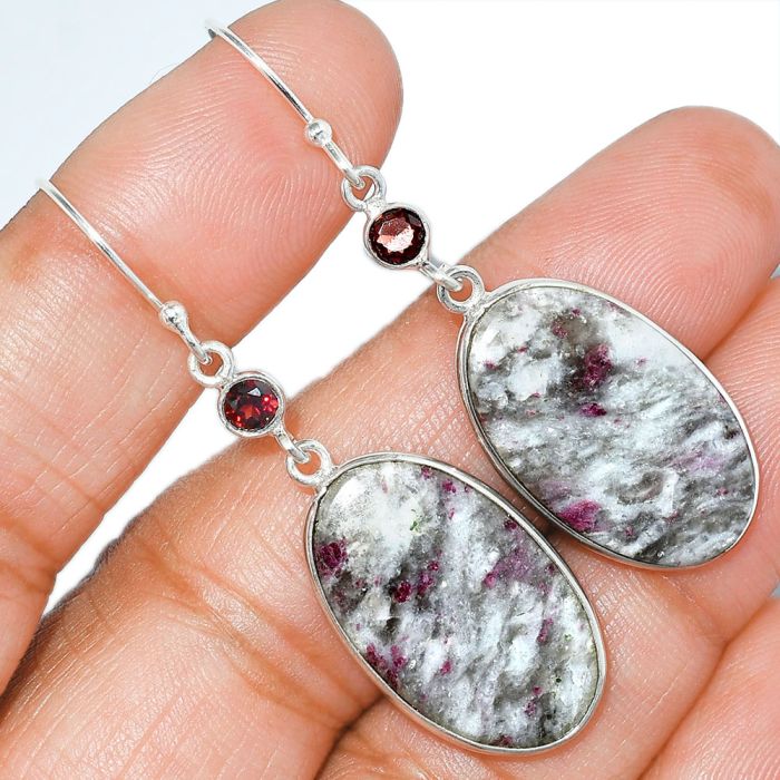 Ruby In Feldspar and Garnet Earrings SDE85424 E-1002, 15x25 mm