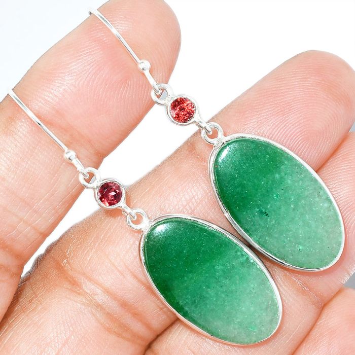 Green Aventurine and Garnet Earrings SDE85443 E-1002, 14x24 mm