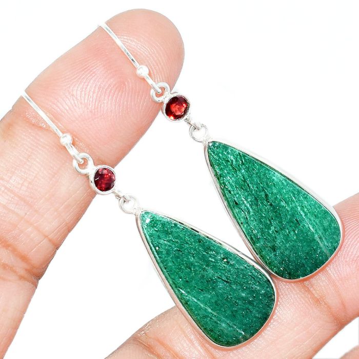 Green Aventurine and Garnet Earrings SDE85444 E-1002, 13x26 mm