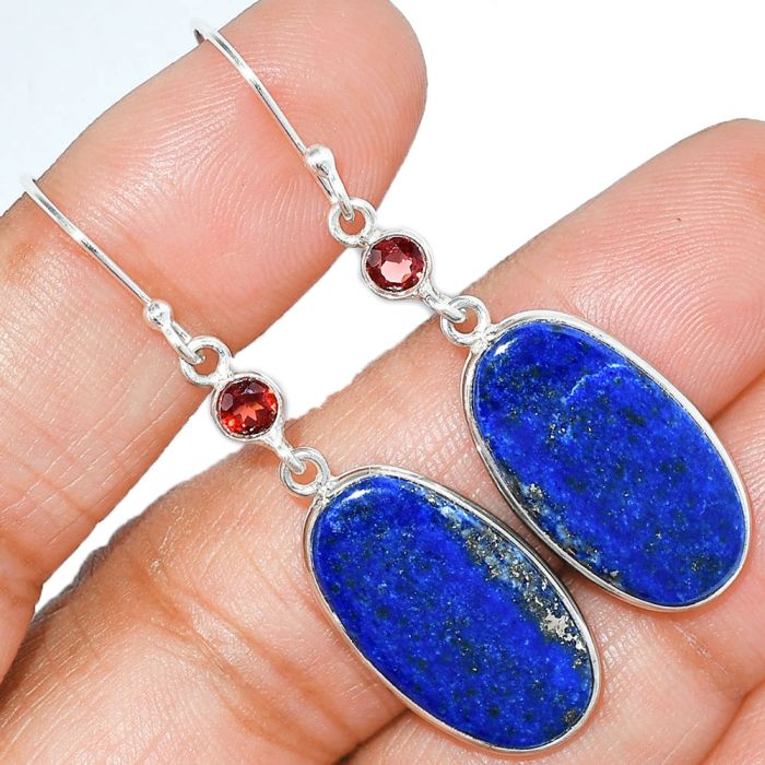 Lapis Lazuli and Garnet Earrings SDE85445 E-1002, 12x22 mm