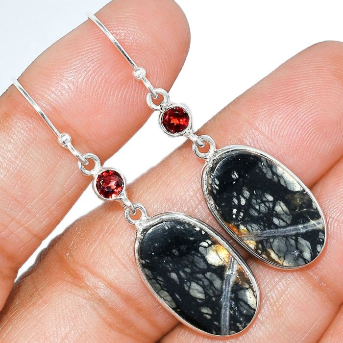 Picasso Jasper and Garnet Earrings SDE85446 E-1002, 12x20 mm