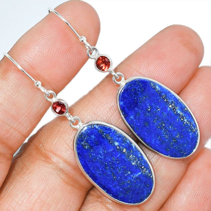 Lapis Lazuli and Garnet Earrings SDE85449 E-1002, 15x26 mm