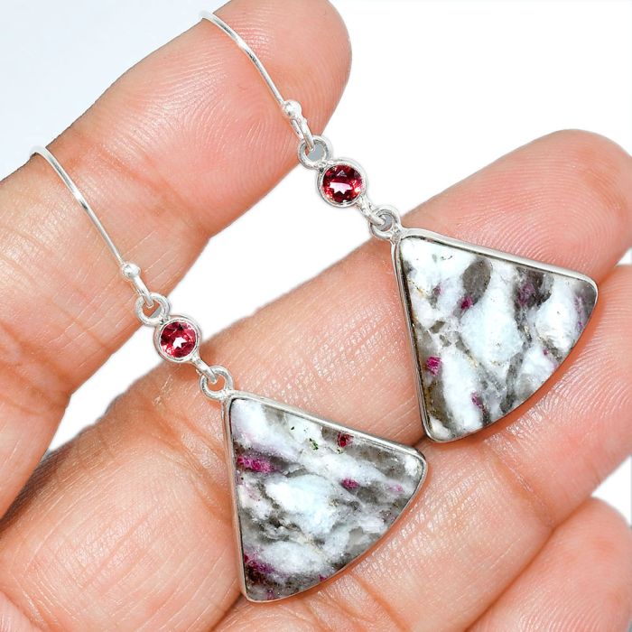 Ruby In Feldspar and Garnet Earrings SDE85452 E-1002, 20x21 mm