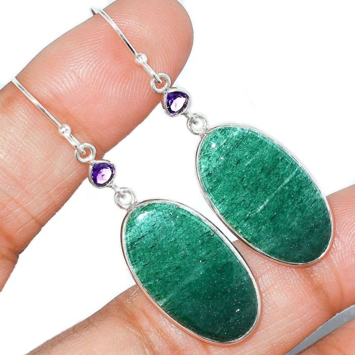 Green Aventurine and Amethyst Earrings SDE85464 E-1002, 14x25 mm