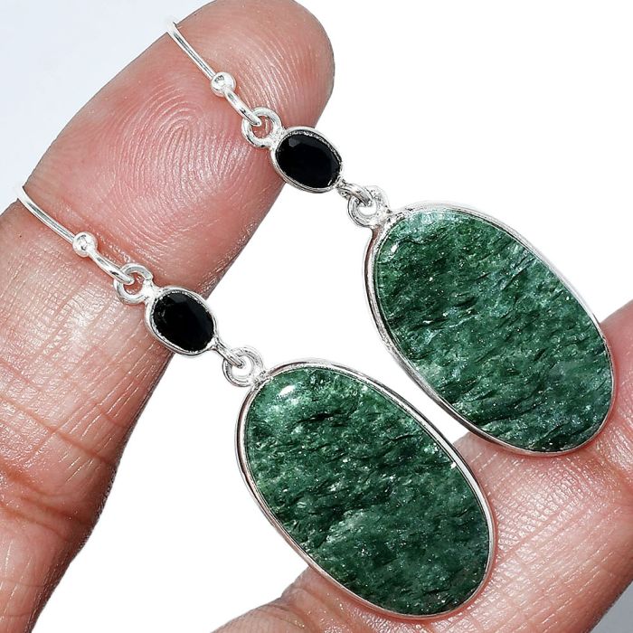 Green Aventurine and Black Onyx Earrings SDE85485 E-1002, 14x24 mm