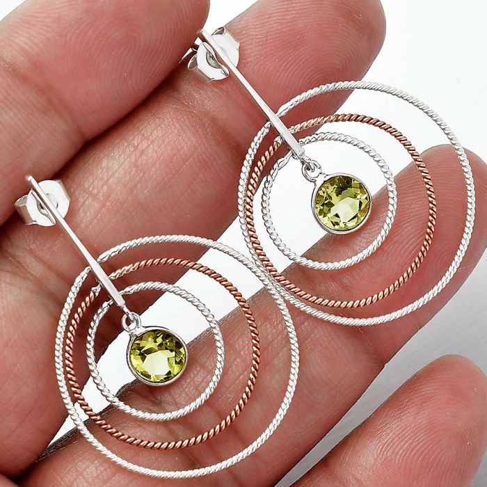 Two Tone - Lemon Quartz Earrings SDE85527 E-1244, 6x6 mm