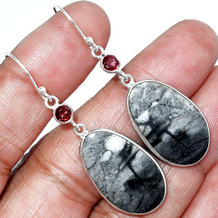 Picasso Jasper and Garnet Earrings SDE85545 E-1002, 15x25 mm