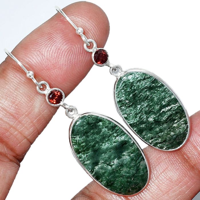 Green Aventurine and Garnet Earrings SDE85572 E-1002, 14x25 mm