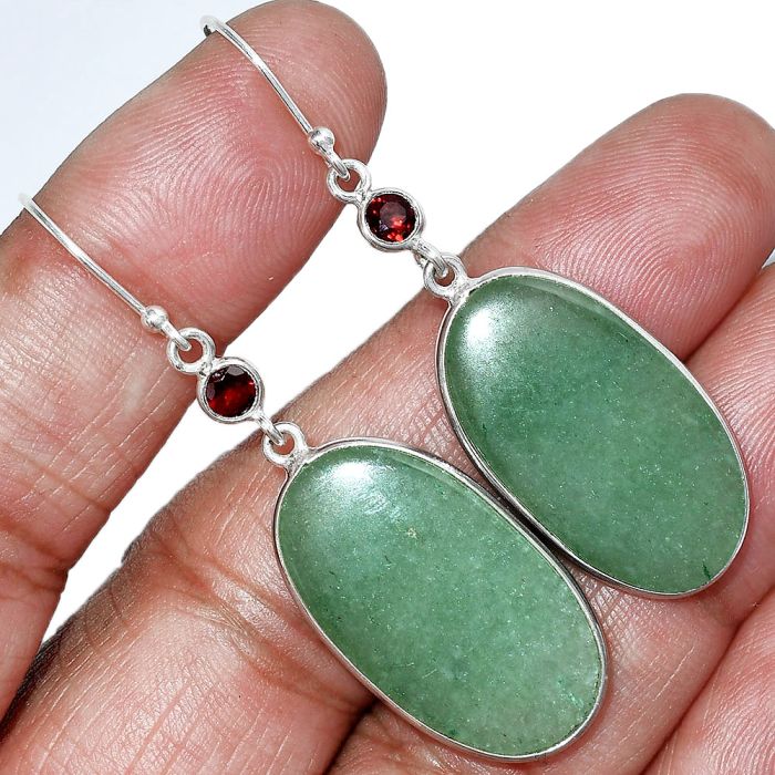 Green Aventurine and Garnet Earrings SDE85573 E-1002, 15x27 mm