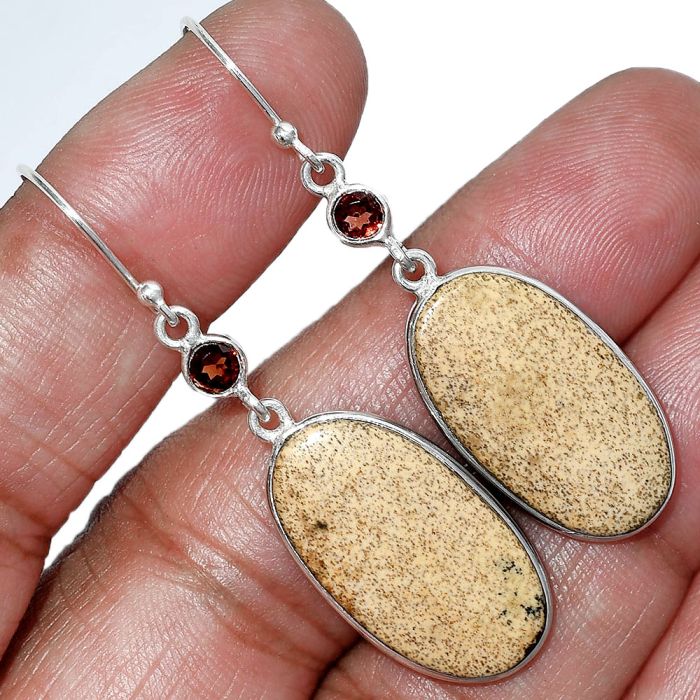 Picture Jasper and Garnet Earrings SDE85582 E-1002, 13x24 mm