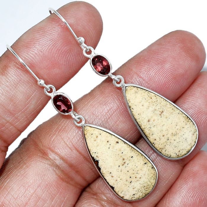 Picture Jasper and Garnet Earrings SDE85588 E-1002, 13x26 mm