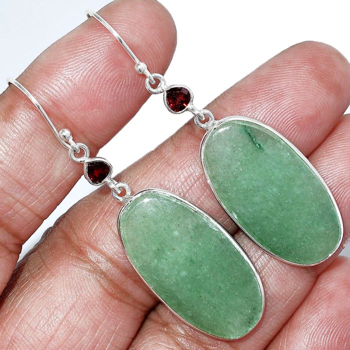 Green Aventurine and Garnet Earrings SDE85598 E-1002, 15x28 mm