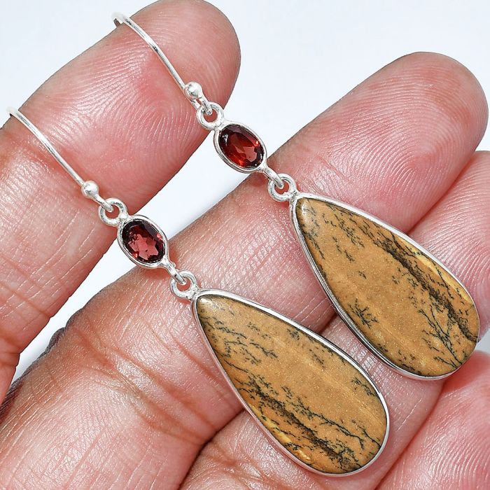 Picture Jasper and Garnet Earrings SDE85600 E-1002, 12x27 mm