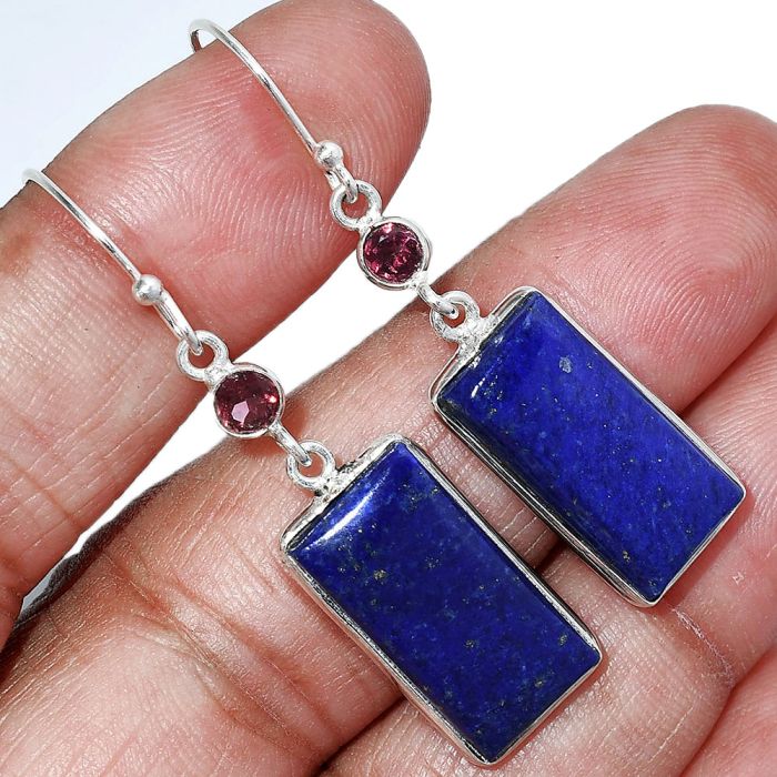 Lapis Lazuli and Garnet Earrings SDE85617 E-1002, 10x20 mm