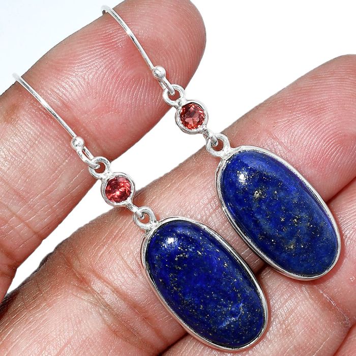 Lapis Lazuli and Garnet Earrings SDE85620 E-1002, 12x21 mm