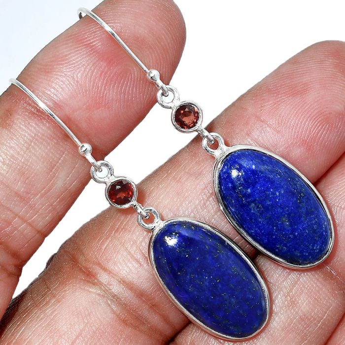 Lapis Lazuli and Garnet Earrings SDE85632 E-1002, 12x20 mm