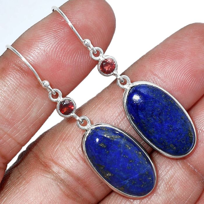 Lapis Lazuli and Garnet Earrings SDE85637 E-1002, 11x21 mm