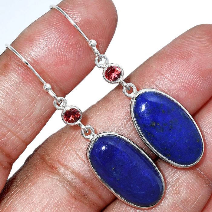 Lapis Lazuli and Garnet Earrings SDE85638 E-1002, 12x21 mm