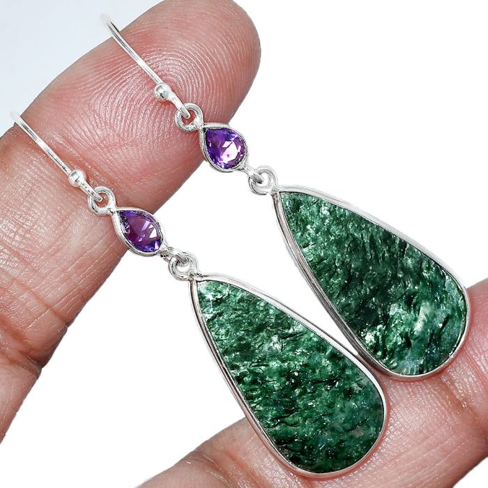 Green Aventurine and Amethyst Earrings SDE85641 E-1002, 13x27 mm