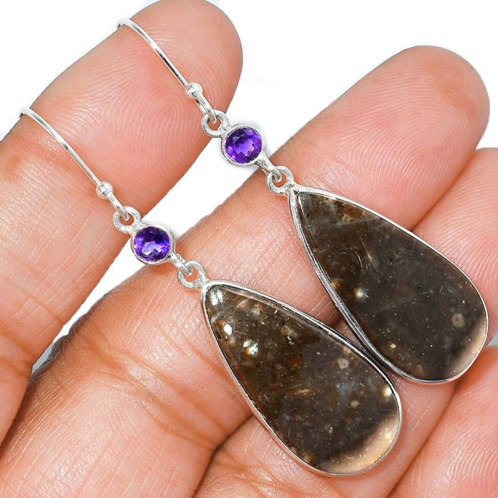 Bat Cave Jasper and Amethyst Earrings SDE85652 E-1002, 13x27 mm