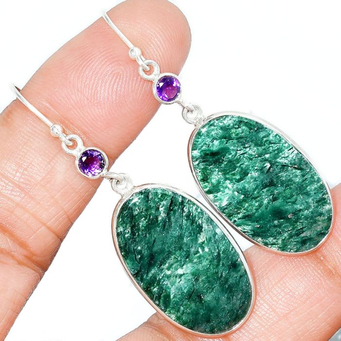 Green Aventurine and Amethyst Earrings SDE85653 E-1002, 15x26 mm