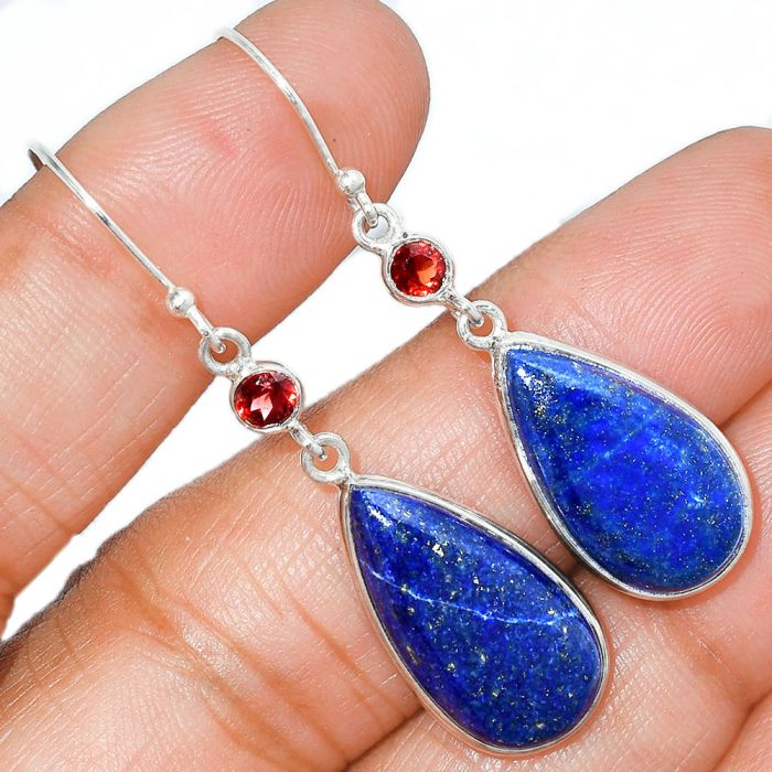 Lapis Lazuli and Garnet Earrings SDE85679 E-1002, 11x22 mm