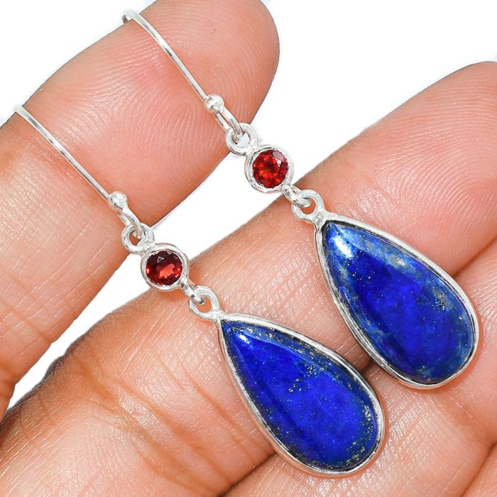 Lapis Lazuli and Garnet Earrings SDE85680 E-1002, 10x20 mm