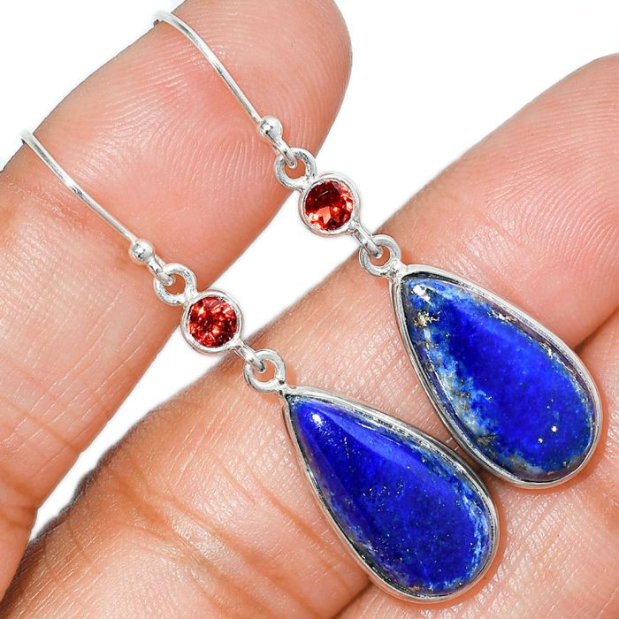 Lapis Lazuli and Garnet Earrings SDE85685 E-1002, 10x20 mm