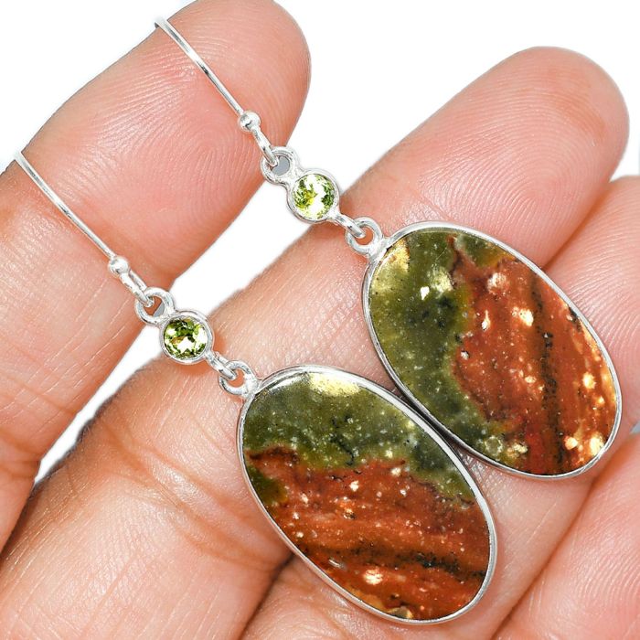 Rocky Butte Picture Jasper and Peridot Earrings SDE85695 E-1002, 15x25 mm