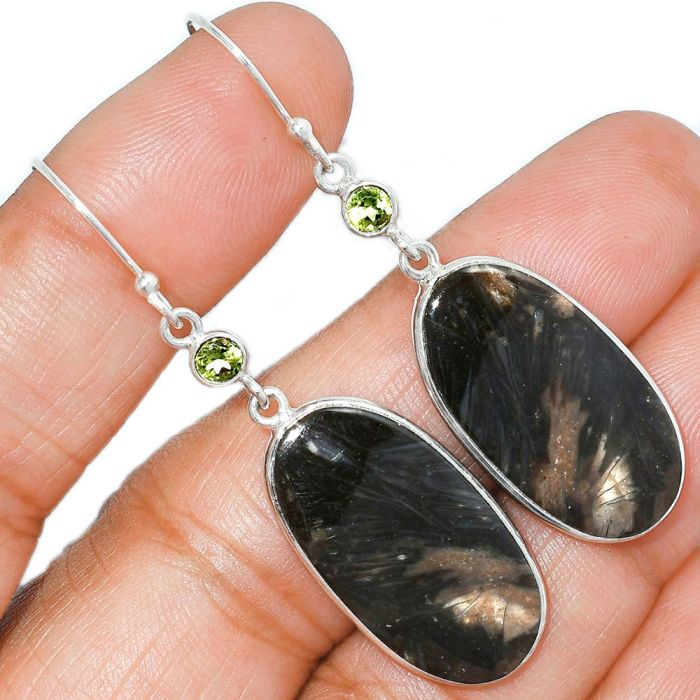 Bat Cave Jasper and Peridot Earrings SDE85699 E-1002, 14x26 mm