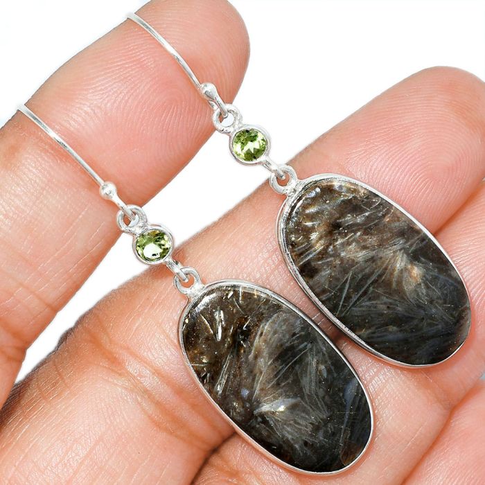 Bat Cave Jasper and Peridot Earrings SDE85702 E-1002, 14x25 mm