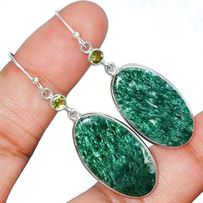 Green Aventurine and Peridot Earrings SDE85710 E-1002, 15x27 mm