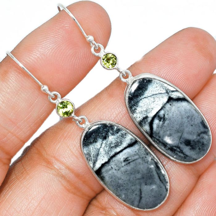 Picasso Jasper and Peridot Earrings SDE85713 E-1002, 14x26 mm