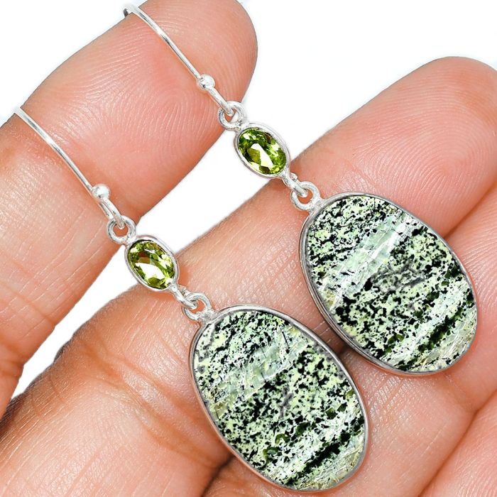 Natural Chrysotile and Peridot Earrings SDE85714 E-1002, 14x22 mm